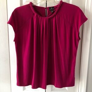Fushia Womens Top with braided neckline & pleated front by Worthington, XL, VGUC